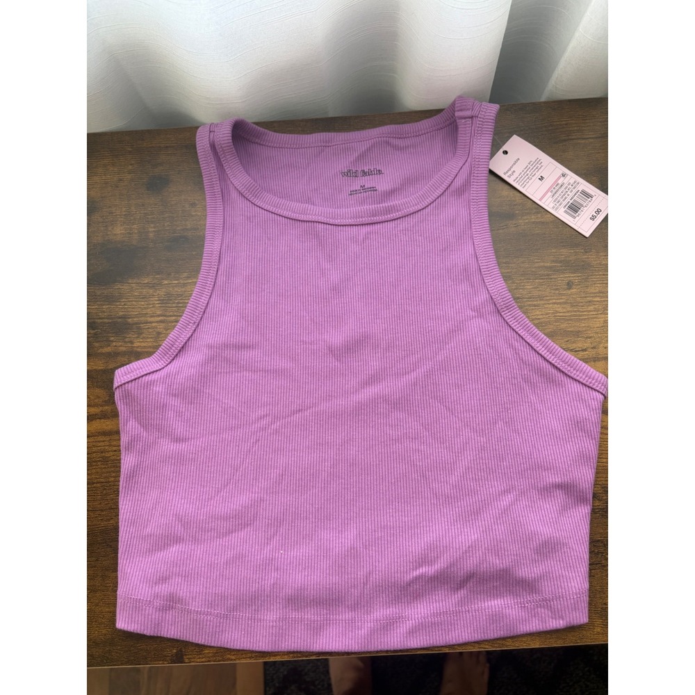 Wild Fable Womens Ribbed Cropped Tank Top Lavender Purple Crew Neck Size M NWT